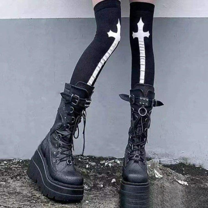 Demonia 9.5cm Thick-soled Motorcycle Boots Y2k Dark Gothic Punk Mid-calf Boots For Women
