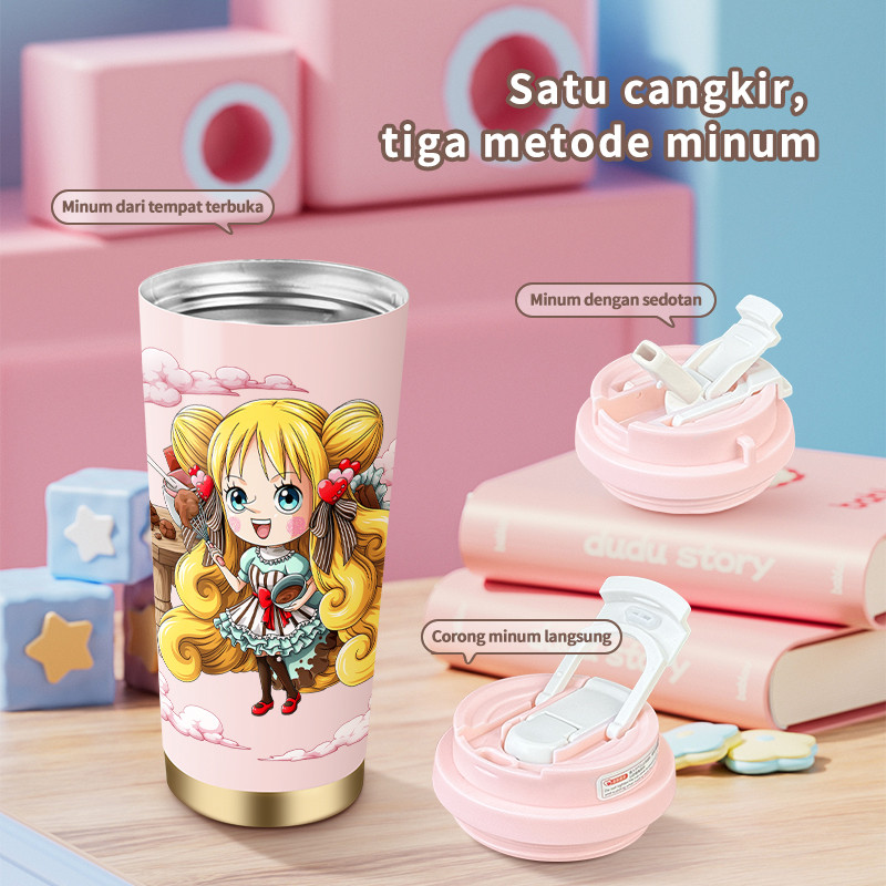 Luffy Anime Pirate COD Tumbler kopi  Lucu Hadiah Perempuan Termos air panas  Portabel 500ml Mug Coff