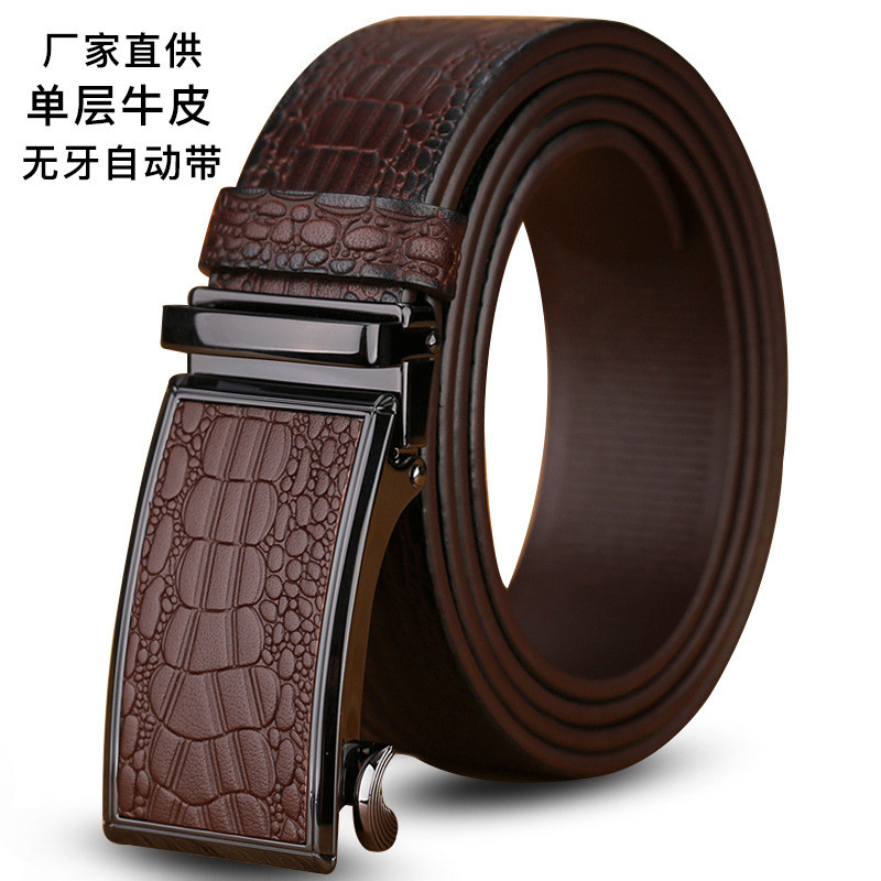 Sabuk Kulit Elegan Grosir Asli Bisnis Tanpa Gigi Otomatis Pola Buaya Pria Lapisan Atas Sapi Mewah Ot