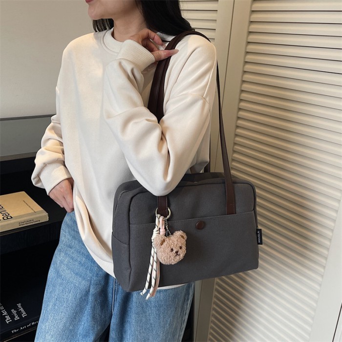 Tas Boston Modis dan Kasual Tas Bahu Serbaguna Kapasitas Besar Retro Baru Wanita Tas Kanvas Musim Gu