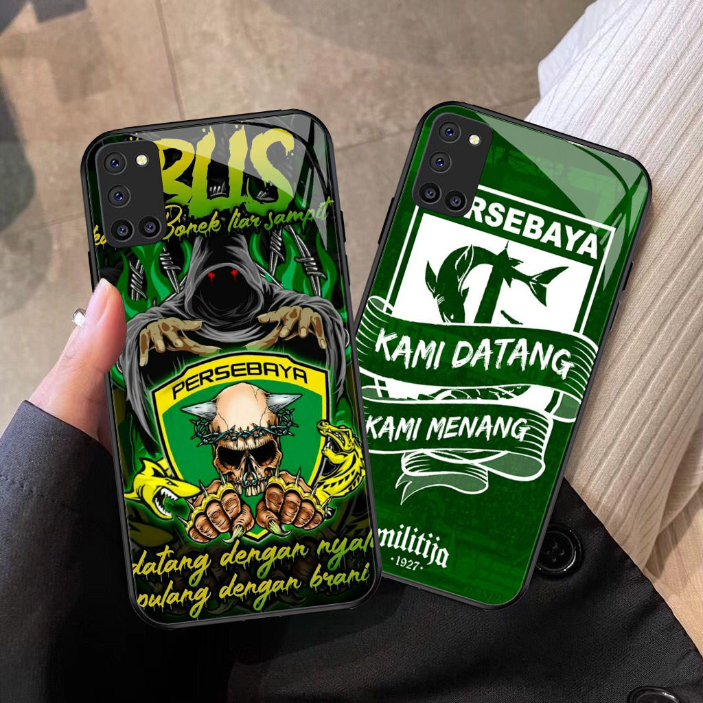 MM-21 Persebaya Casing ponsel kaca tempered OPPO Reno A92 A52 A94 A72 5F 5 F19 Pro Lite