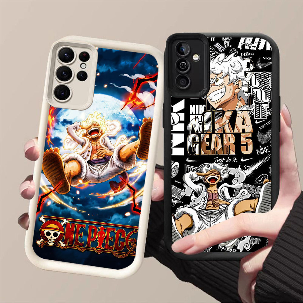 MK-64 One Piece Silikon hitam putih Casing untuk Samsung A55 A54 FE S21 S25 S24 A26 M15 Ultra 5G 4G
