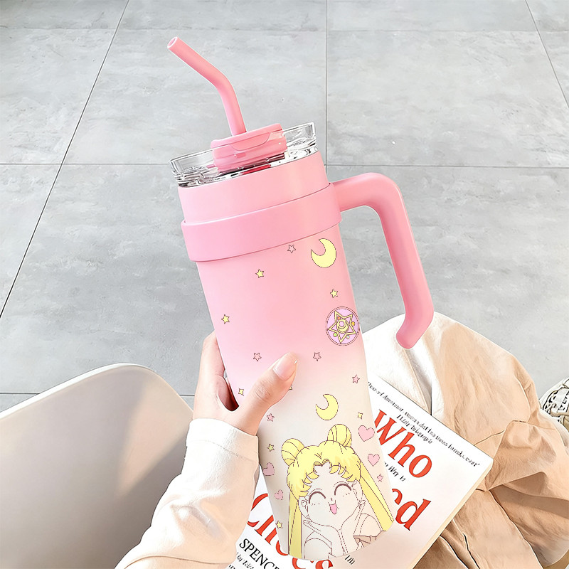 Snoopy Cheer Characters Tumbler dengan pegangan Botol Minum Kapasitas Besar Kotak hadiah 1200ml Term