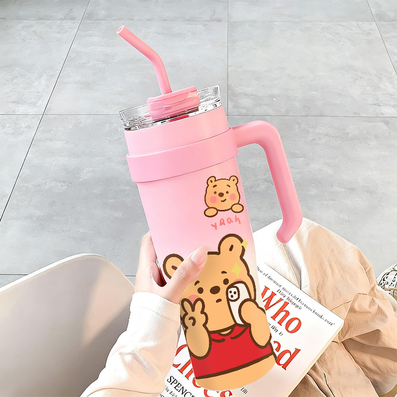 Girl Flowers Stars Tumbler dengan pegangan Botol Minum Kapasitas Besar Kotak hadiah  1200ml Termos M