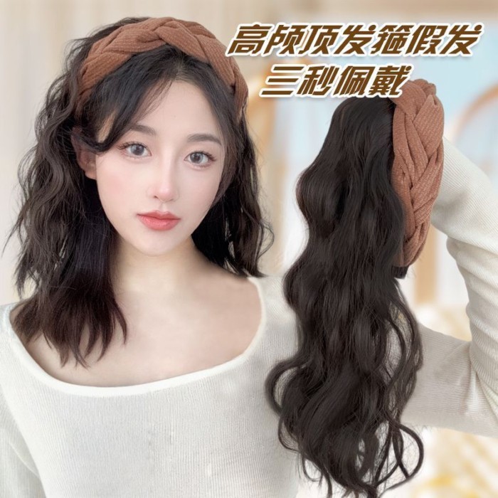 Wig Simpai Rambut Wanita Kepang Putar Simpai Rambut Riak Air Rambut Keriting Pendek Meningkatkan Vol