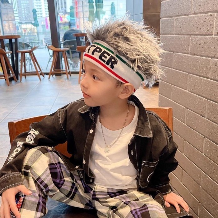 Wig Anak-anak TK Gaya Rambut Gila Hari Anak Laki-laki Aksesori Rambut Lucu Topi Hip-Hop Tari Jalanan