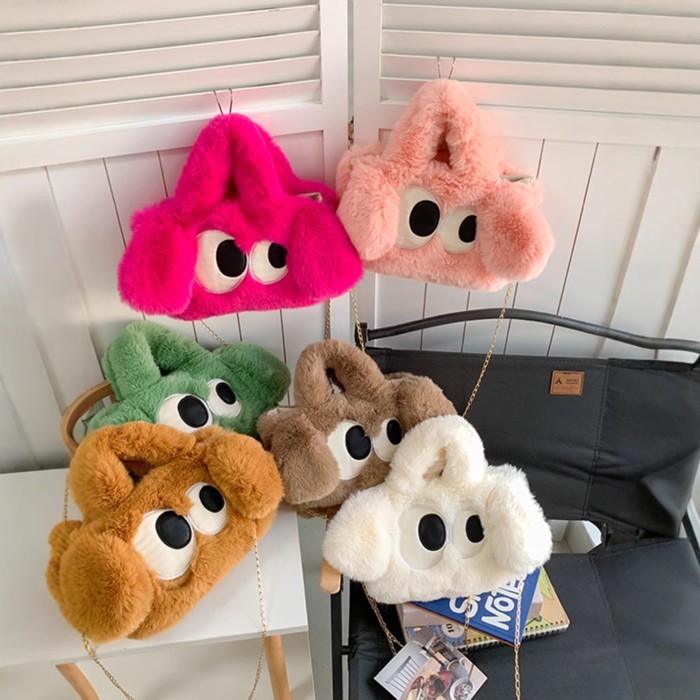 Tas Tangan Bulu Monster | Mata Besar Lucu Hadiah Claw Machine Tas Musim Dingin Tas Unik Tas Lucu Tas