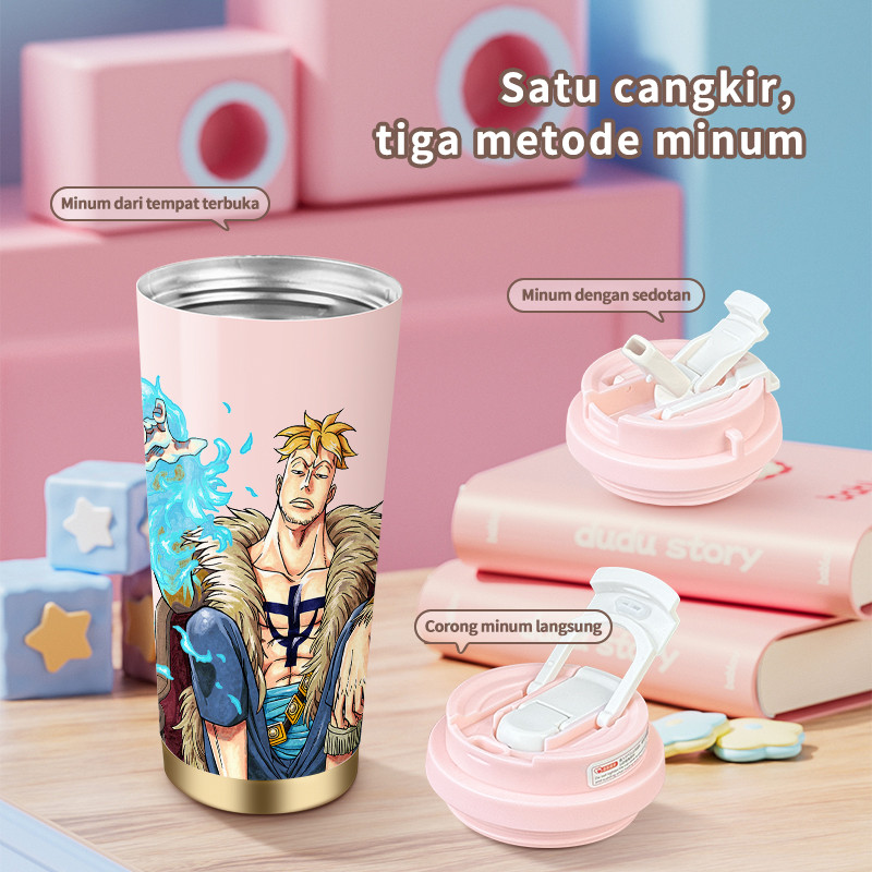 Anime Character Blue Flames  COD  Tumbler Cartoon kopi  Perempuan Termos air panas Portabel 500ml  B