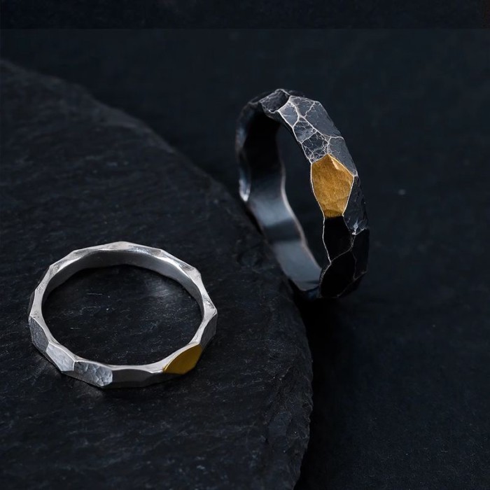 Cincin Pasangan Batu Gunung Cincin Perak Murni Pria dan Wanita Personalisasi Cincin Ekor Perhiasan P