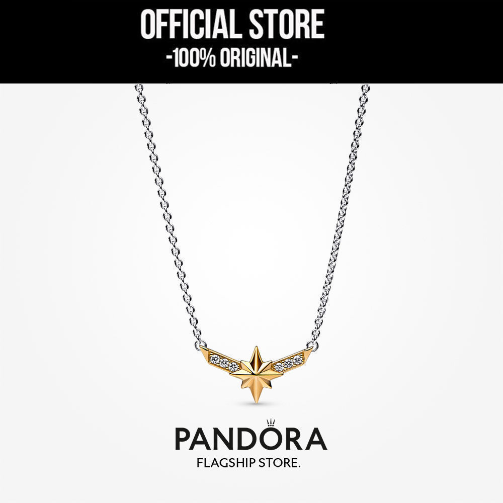 Pandora x Marvel 14K Gold-Plated Captain Octogram Star Two tone Pendant Necklace (50cm) Kalung Wanit