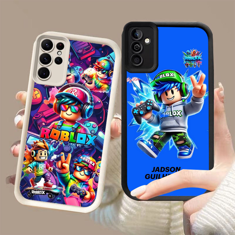 MK-66 Play ROBLOX Silikon hitam putih Casing untuk Samsung A55 A54 FE S21 S25 S24 A26 M15 Ultra 5G 4