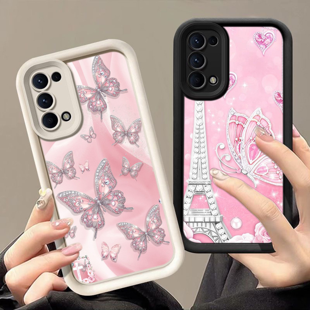 HA151 Butterfly Pink Cute Untuk OPPO Casing hp Softcase Silikon Kasing untuk OPPO A58 A78 A54 A55 A7