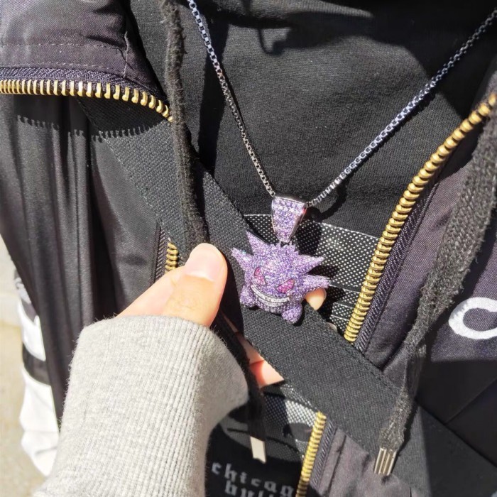 Full Diamond Little Devil Gengar Pendant Hip-hop Necklace For Male And Female Couples Funny Ins Str