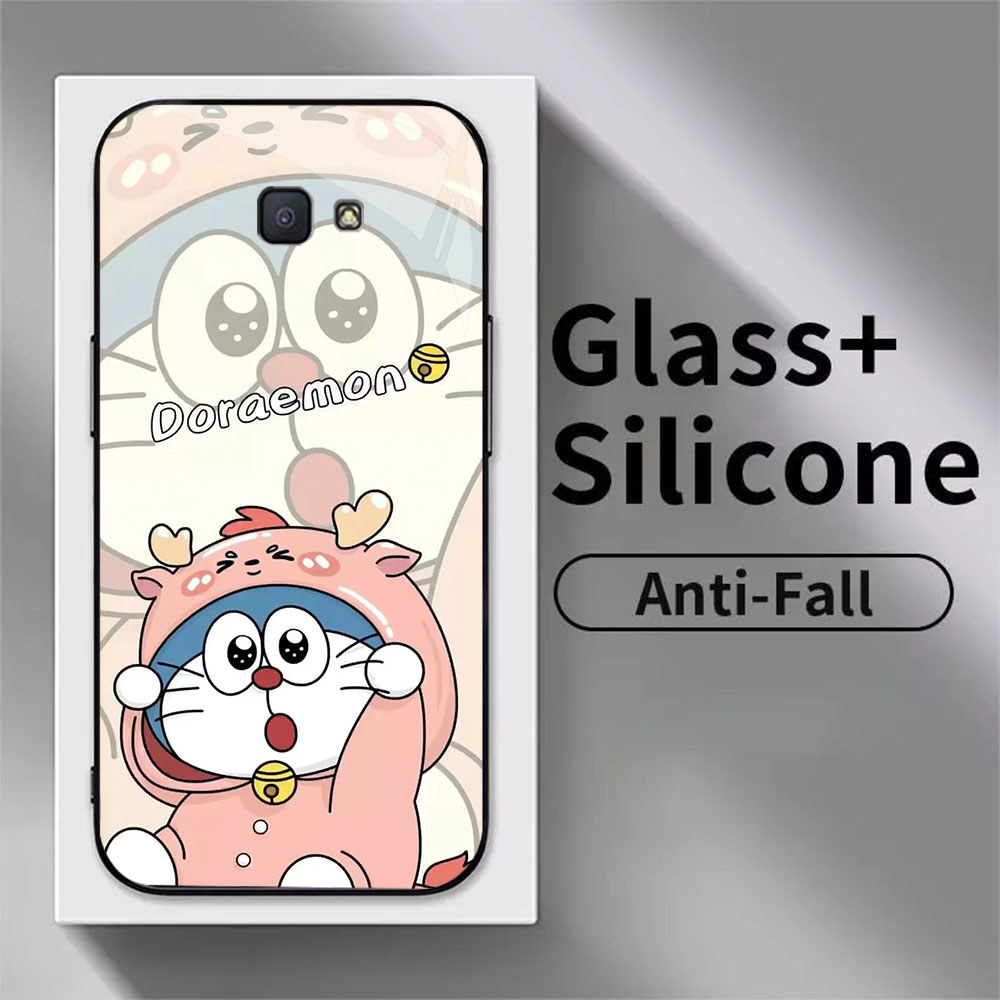 MP-77 Doraemon Glass KACA Casing untuk Samsung Note S25 S24 J4 J6 Core 9 FE J7 Prime Pro Plus Ultra