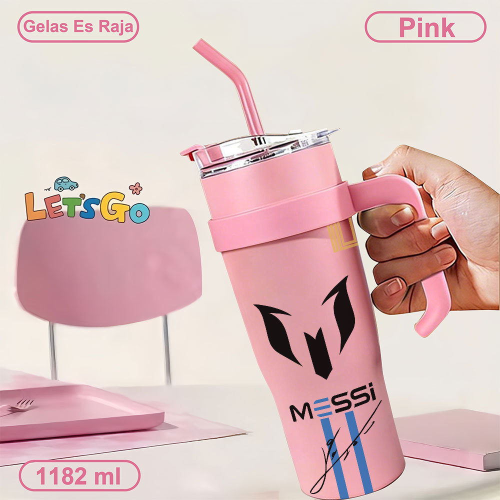Messi 10 Tanda Tangan Botol es berkapasitas besar 40oz, tutup anti bocor, ideal untuk piknik/liburan