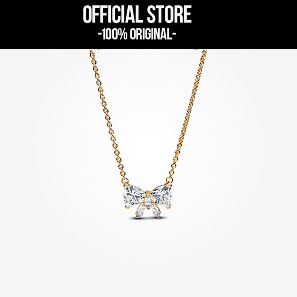 Pandora 14K Gold-Plated Sparkling Bow Necklace Kalung Wanita Manis & Elegan | Perhiasan Cantik Untuk