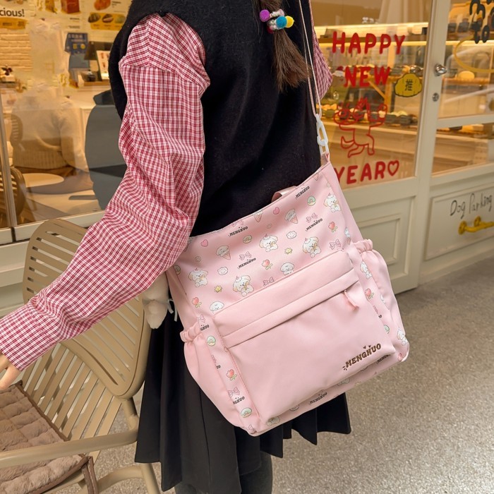 Tas bahu ala miu ala korea yang lembut dan lucu untuk anak perempuan berpenampilan menarik, tote bag