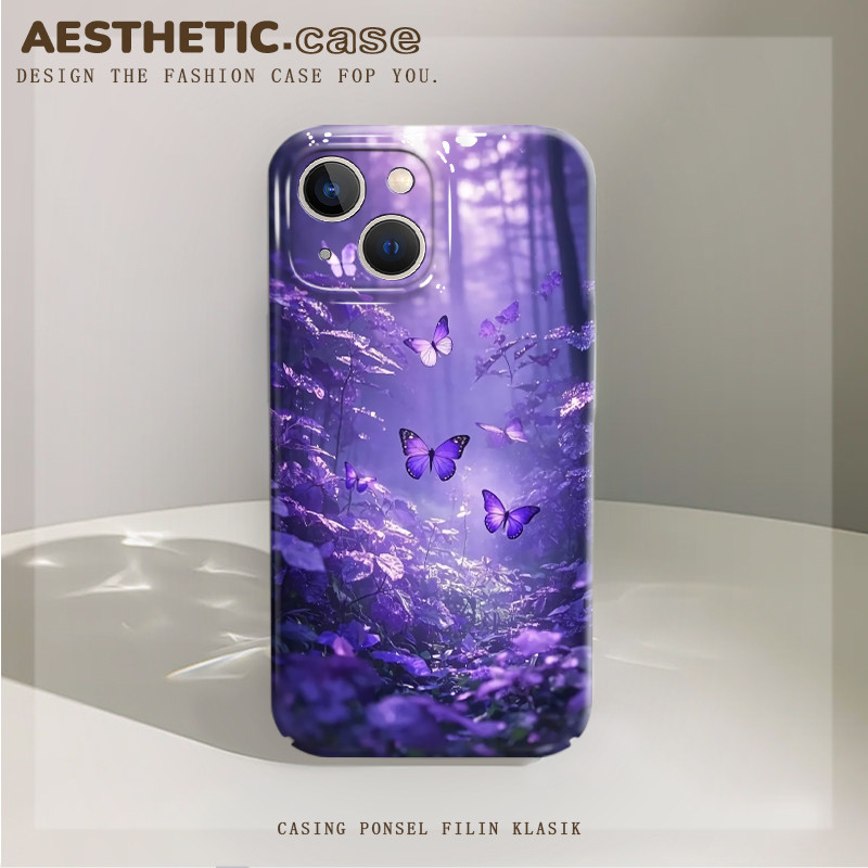 Case Iphone 13 14 11 12 Plus 15 Promax 6 6s 7 8Plus Hard Case Hitam Starmoon Aesthetic Butterfly Pin