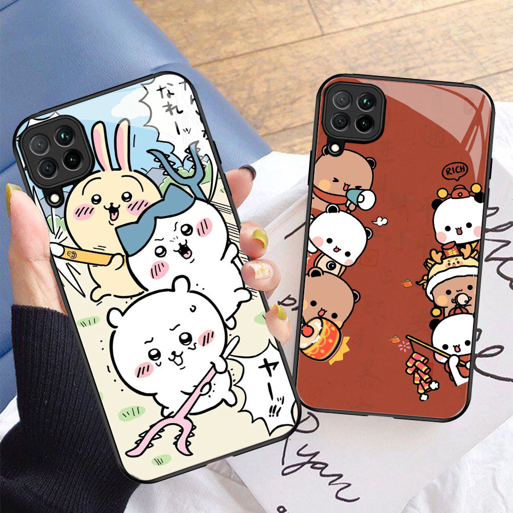 YM-10 Chiikawa Casing ponsel kaca tempered Samsung A12 A22 M12 M32 5G