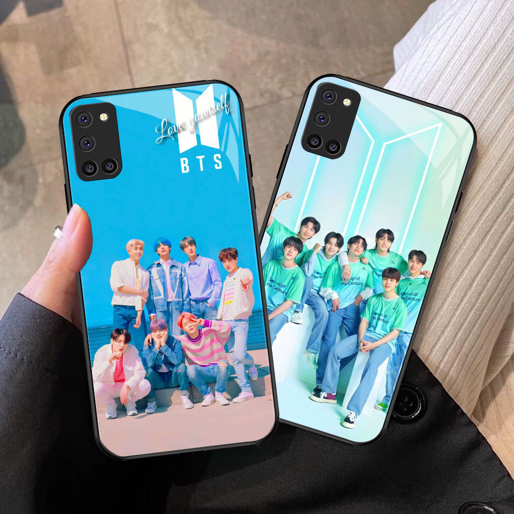 YM-8 BTS Casing ponsel kaca tempered OPPO Reno A92 A52 A94 A72 5F 5 F19 Pro Lite