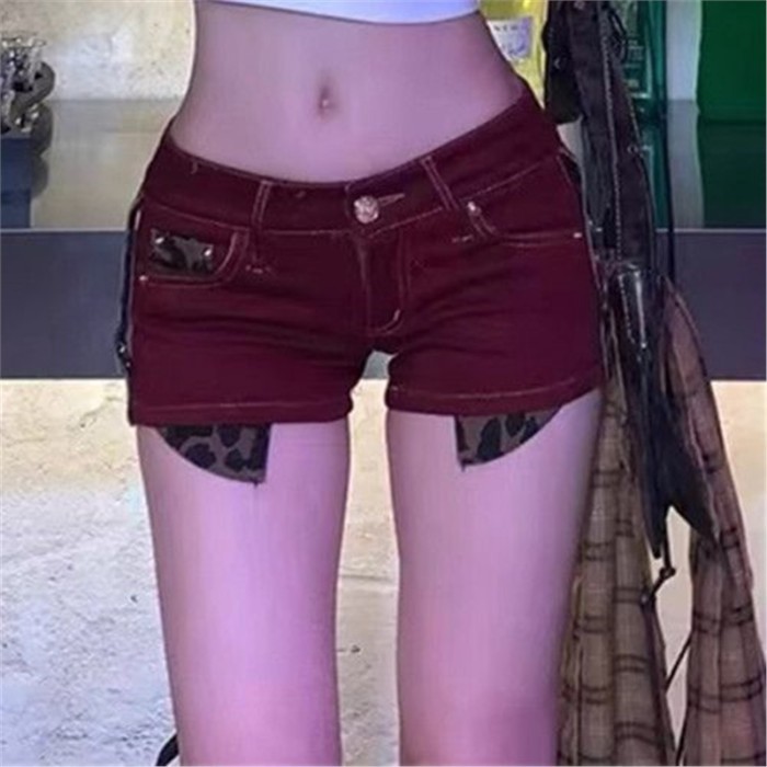 Hot Girl Denim Shorts Female Design New Low Waist Red Hot Pants For Small People