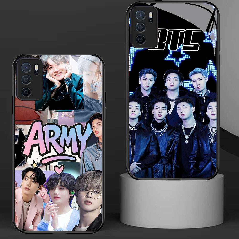 KD-6 BTS x ARMY HD Glass Casing untuk OPPO A16 A16S A54S A95 A74 F19 F19S Reno 6 Lite