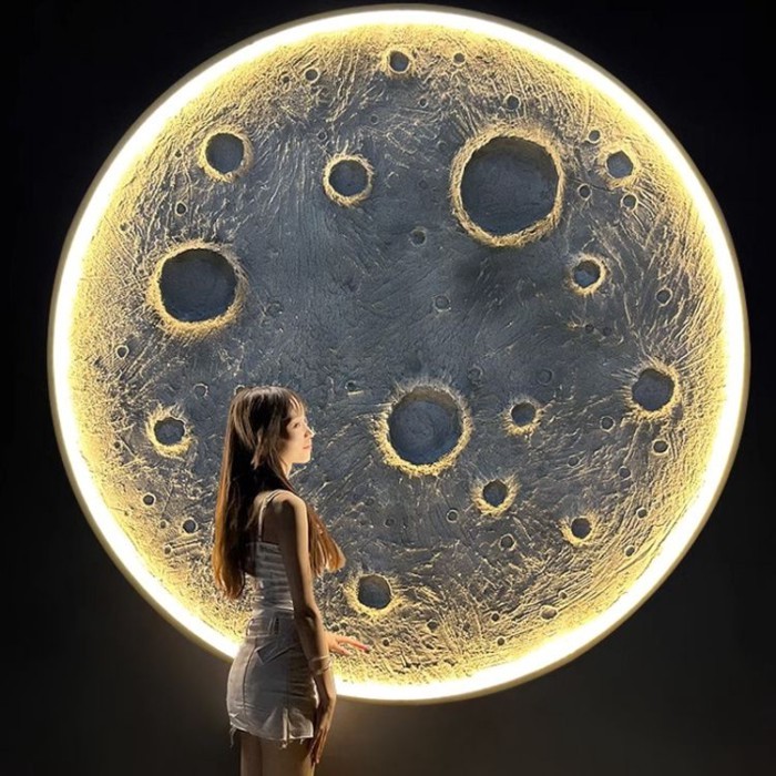 Moon Background Wall 3D Three-dimensional Relief Moon Lamp Entrance Wall Decoration Wall Lamp Photo