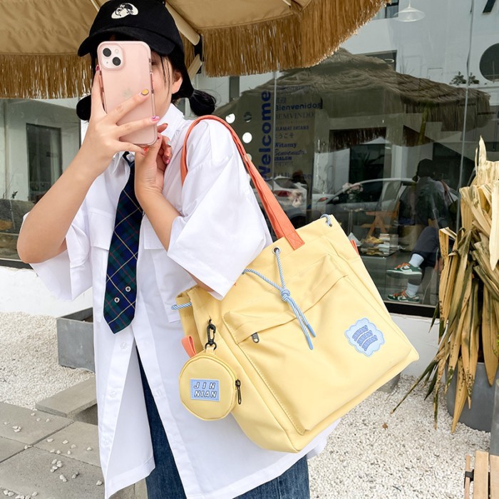 Tas Selempang Sekolah Wanita Jepang | Gaya Akademi Aesthetic Warna Kontras Tas Kapasitas Besar Tas S