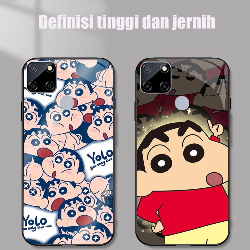 MP-64 Funny Crayon Shin-chan Glass KACA Casing untuk Realme Narzo C21Y 8i C25Y 50 9 20 C21 8 C25S C2