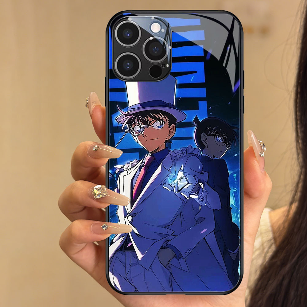 TT-9 Detective Conan Casing hp kaca iPhone 14 15 Plus Pro Max