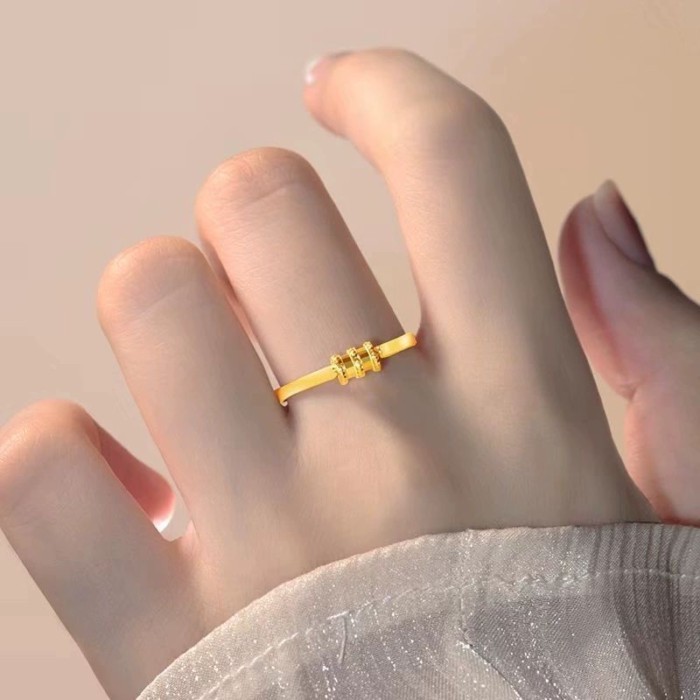 Popular Niche Open Small Waist Ring Sand Gold Adjustable Ring Simple Fashionable Temperament Ring F