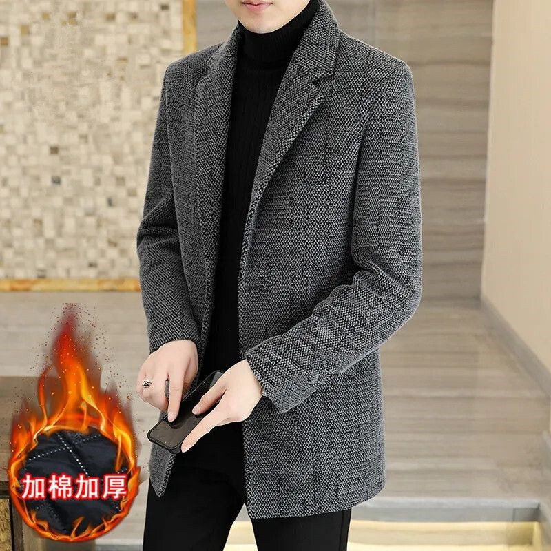 Jas Pria Berkualitas Kerah  2025    Versi Korea Baru Fashion Santai Jaket Wol