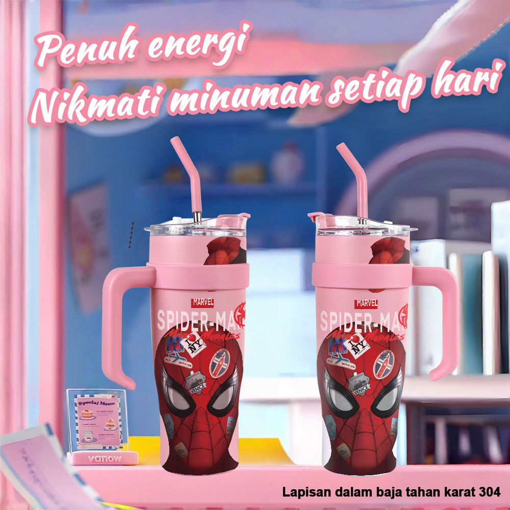 SpidermanMarvelMiles MoralesStikerMasker 40oz Botol Es Besar Kapasitas dengan Motif ,gaya kartun - C