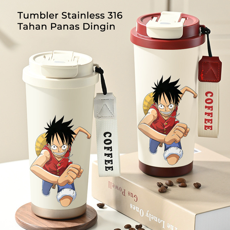 Luffy Anime Pirate COD Tumbler kopi  Lucu Hadiah Perempuan Termos air panas  Portabel 500ml Mug Coff