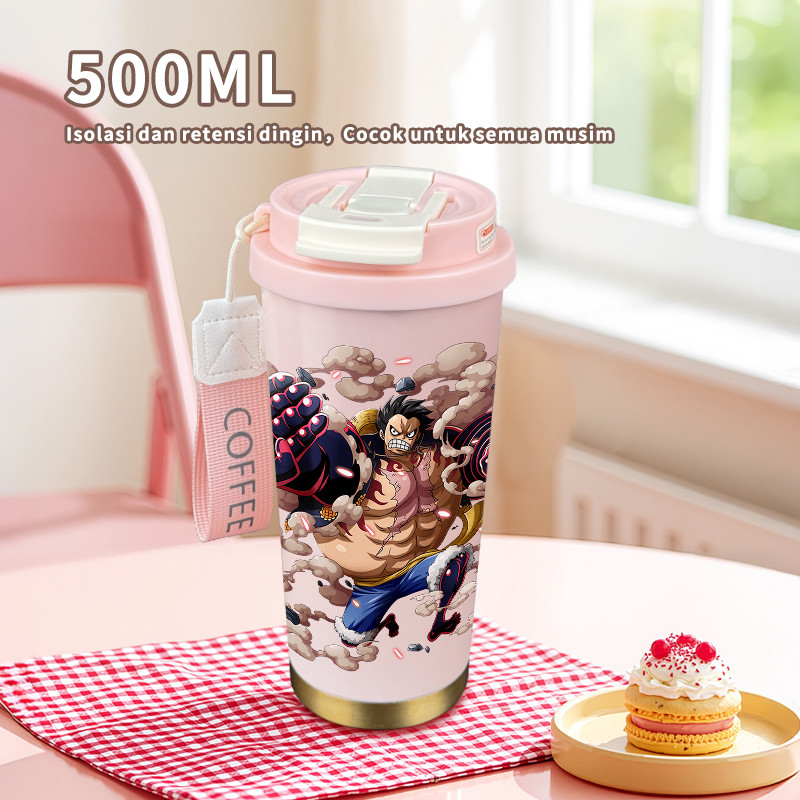 Luffy Gear - 4 Anime  COD  Tumbler Cartoon kopi  Perempuan Termos air panas Portabel 500ml  Botol Mi