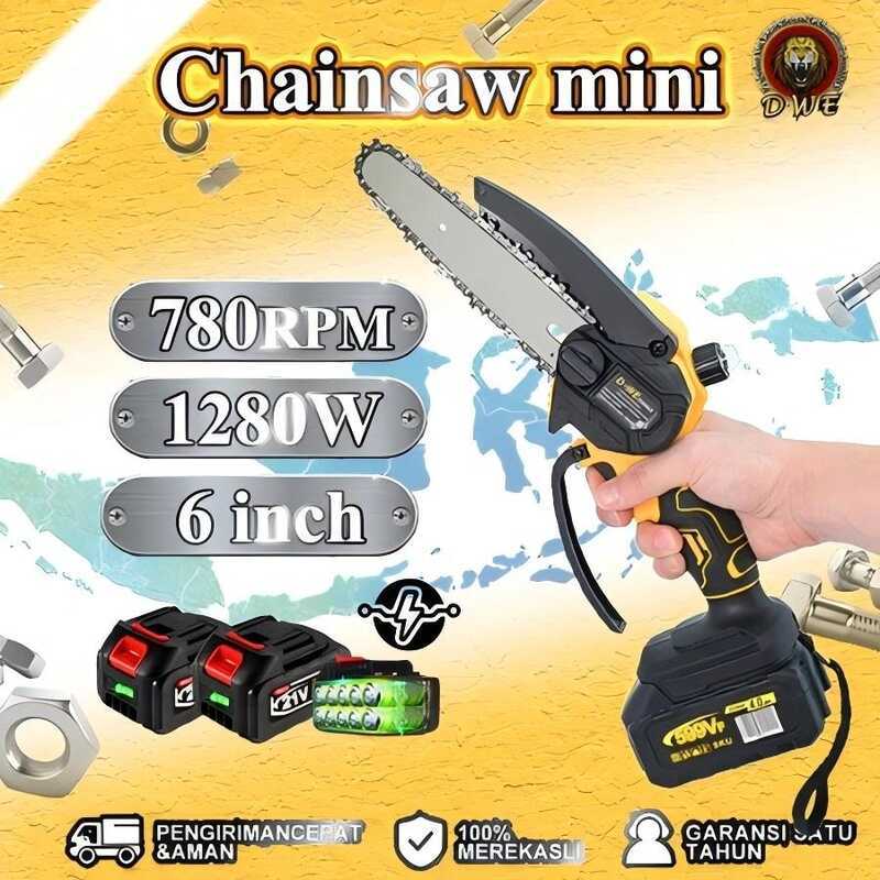 D-WE Chainsaw mini 6 Inci Tanpa Kabel Mini 2 Baterai Gergaji Mesin