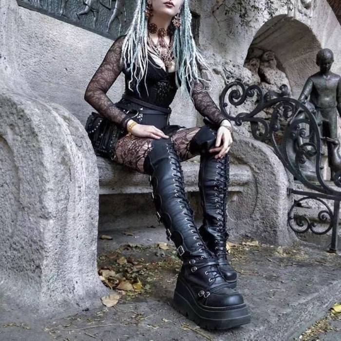 Demonia 9.5cm Thick-soled Boots 2024 New Gothic Wedge Over-the-knee Boots For Women With Dark Tempe