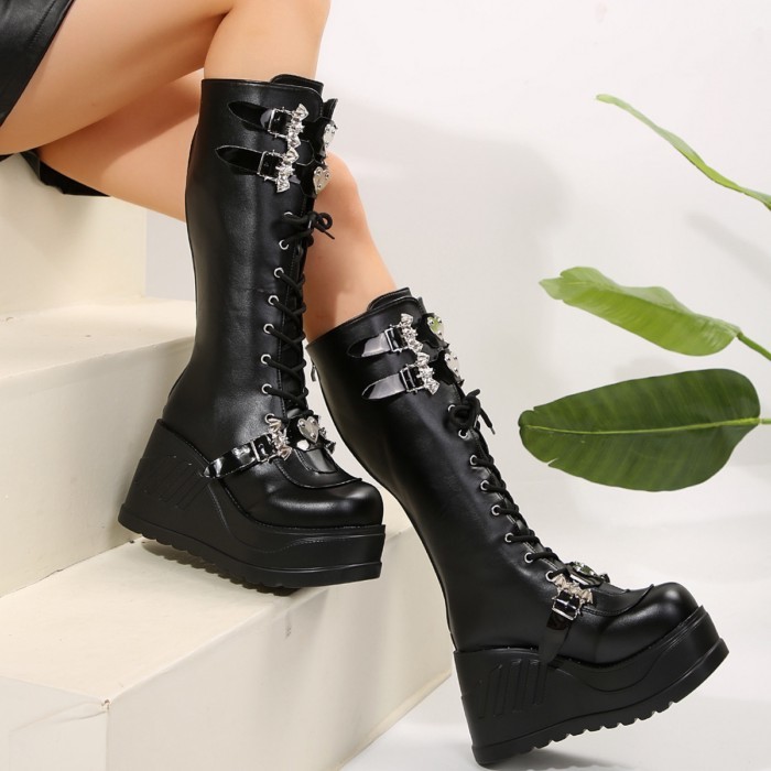 Demonia Thick-soled Boots 2025 New Dark Gothic Rivet Wedge Heel Short Boots For Women Large Size Ma