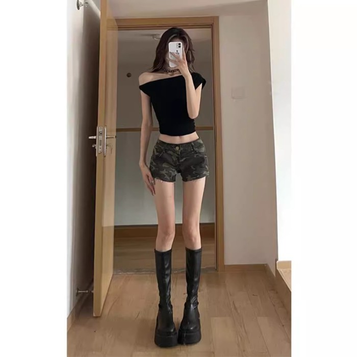 American Hot Girl Low Waist Slim Denim Shorts Women's Hip Covering Hot Pants