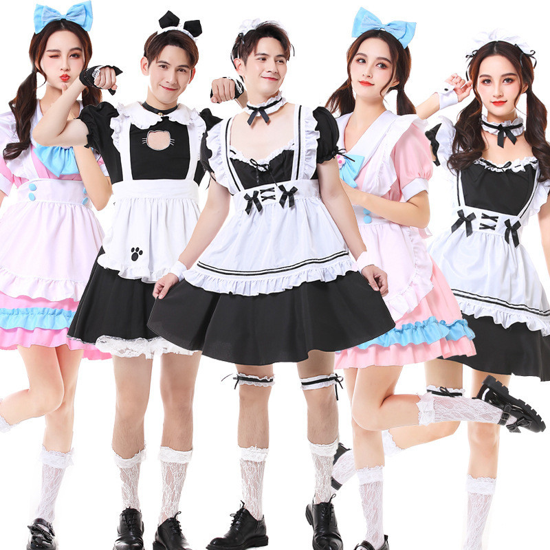 Costume Cosplay Kostum uniseks hitam putih ukuran besar cosplay, pakaian pelayan anime Lolita Jepang