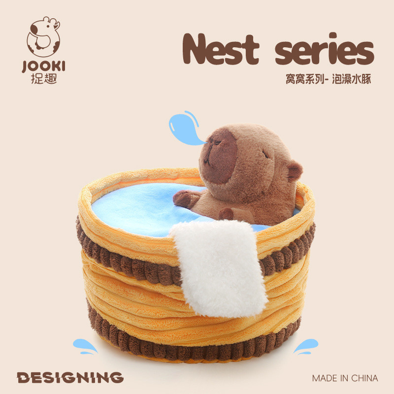 Boneka Kecil Lucu Mainan Plush Capybara Mandi Imut Teman Tidur Nyaman Bantal Hewan Hadiah untuk Paca