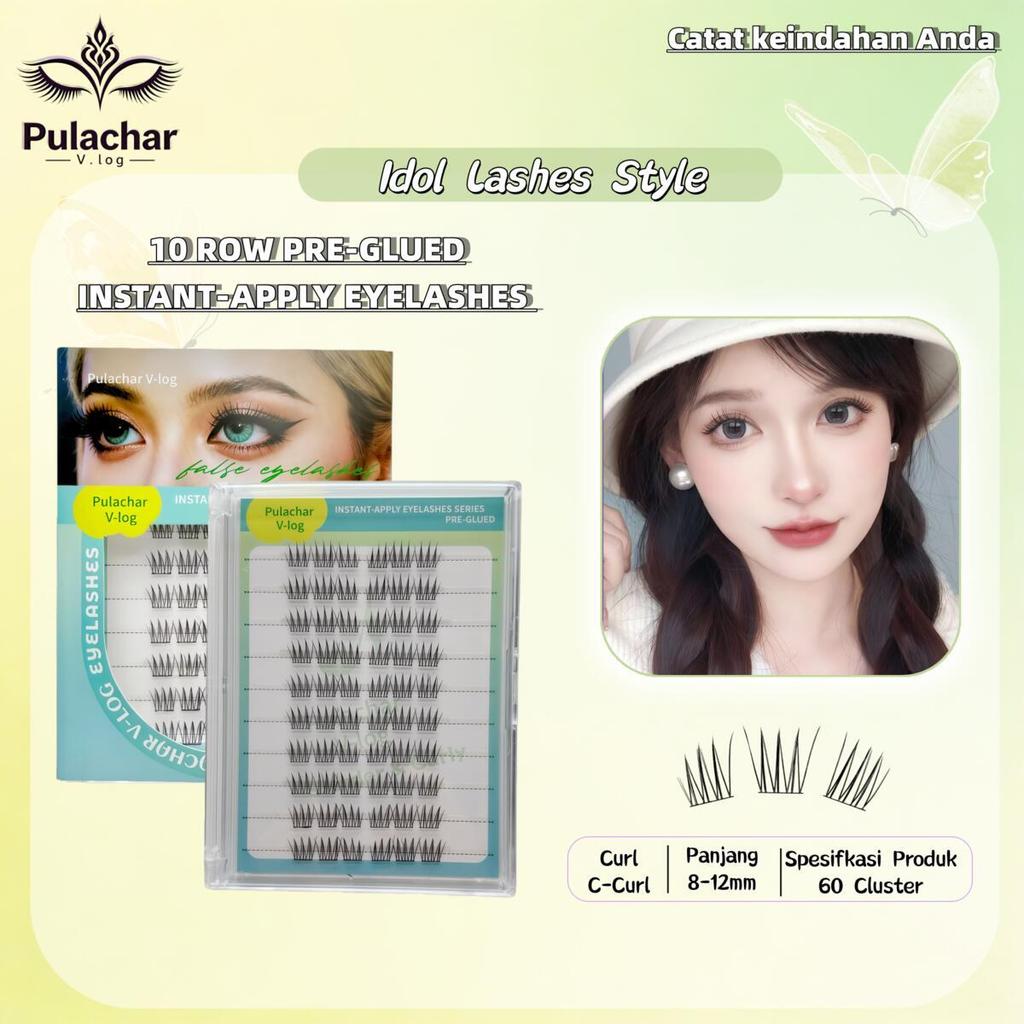 Pulachar V-log Bulu Mata Tanpa Lem Gaya Korea Idol Mirip Artis Pasang Cepat 3D Alami Cocok Mata Asia