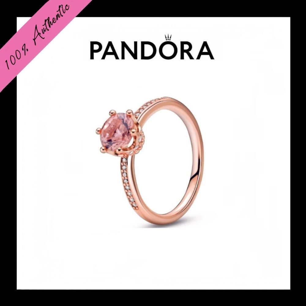 Perhiasan Pandora Pink Sparkling Crown Solitaire Ring Women's Gift
