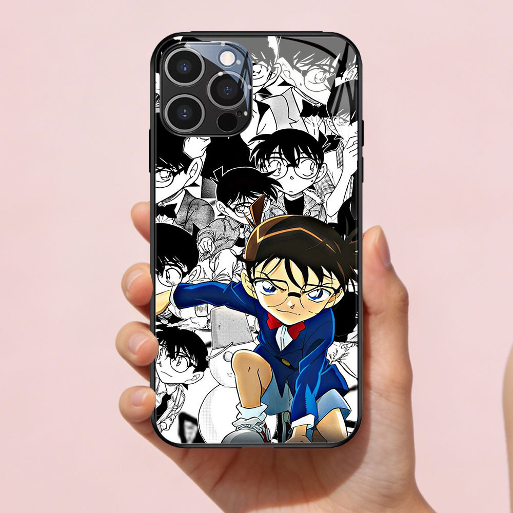 TT-40 Detective Conan Casing hp kaca iPhone 14 15 Plus Pro Max