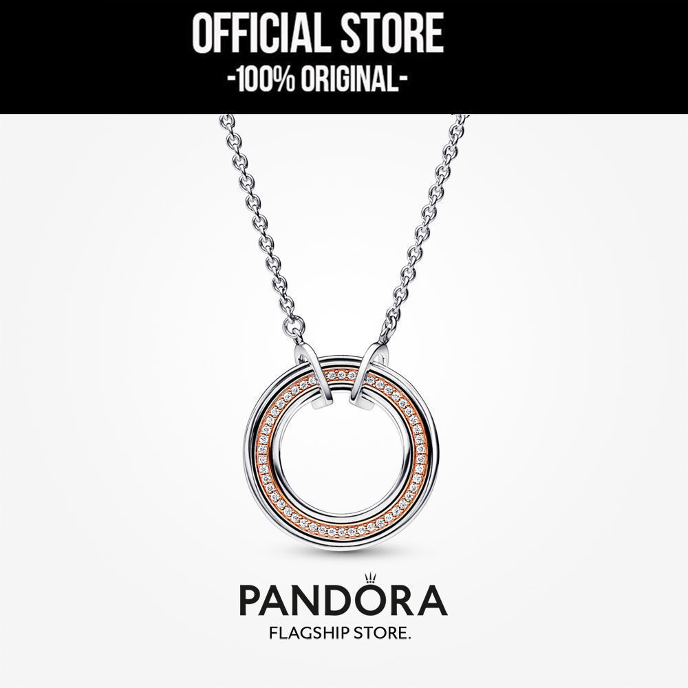Pandora Signature 14k Gold Plated Two-tone  & Pavé Necklace (50cm) Kalung Wanita Manis & Elegan | Pe