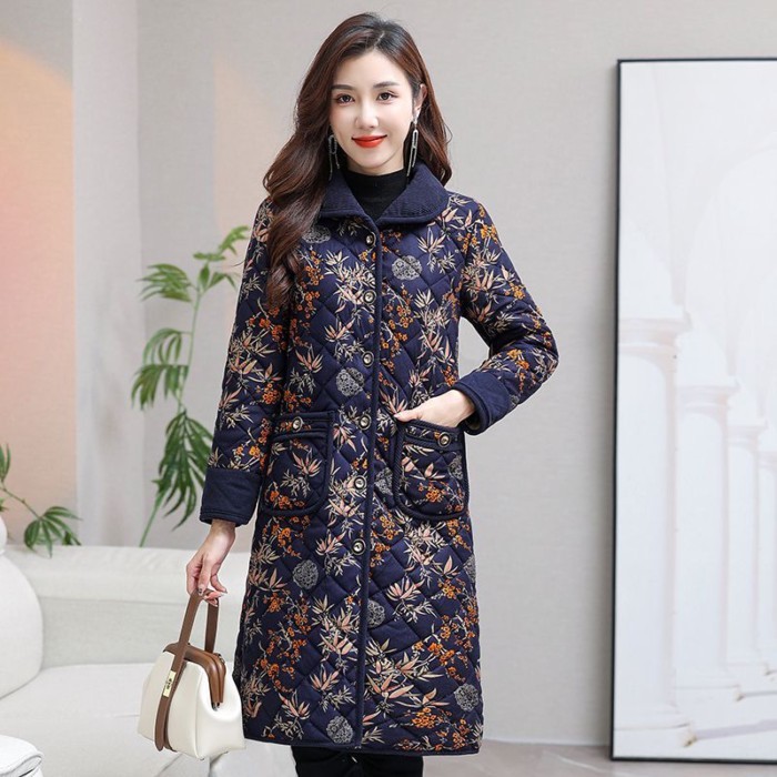 Jaket Berlapis Katun Musim Dingin Baru Paruh Baya dan Lanjut Usia dengan Jaket Berlapis Katun Beludr