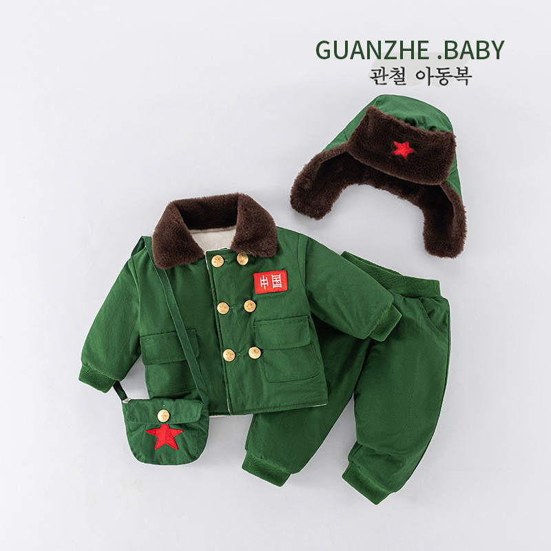 Special Imlek Pakaian Bayi Tahun Baru Militer Set Tebal Jaket   Katun Anak Laki-laki Mantel Berlapis