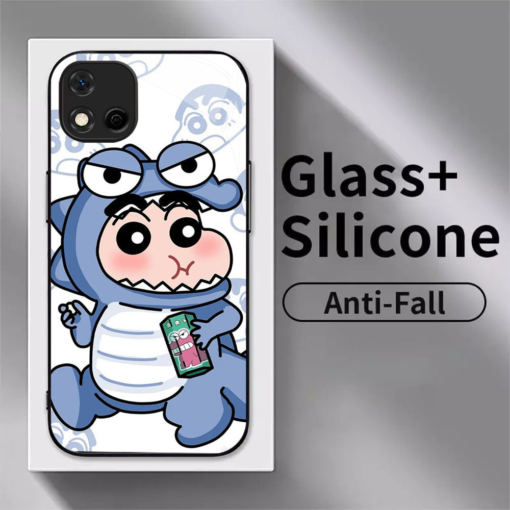 MP-64 Funny Crayon Shin-chan Glass KACA Casing untuk Realme C11 C17 C33 C20 7i C67 C55 C30 C30S C20A