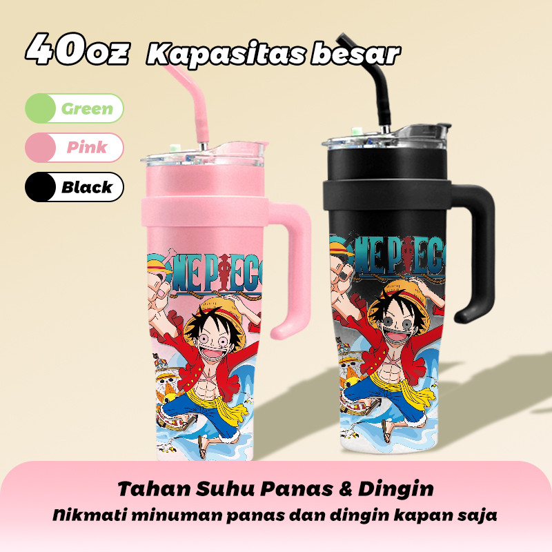 One - Piece Luffy Tumbler dengan pegangan Ramadan Gifts Kapasitas Besar 1200ml COD With Handle Termo