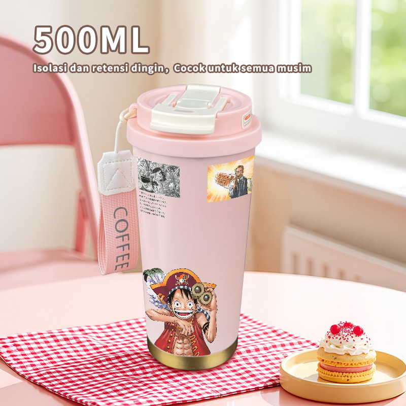 One Piece Luffy Anime  COD  Tumbler Cartoon kopi  Perempuan Termos air panas Portabel 500ml  Botol M
